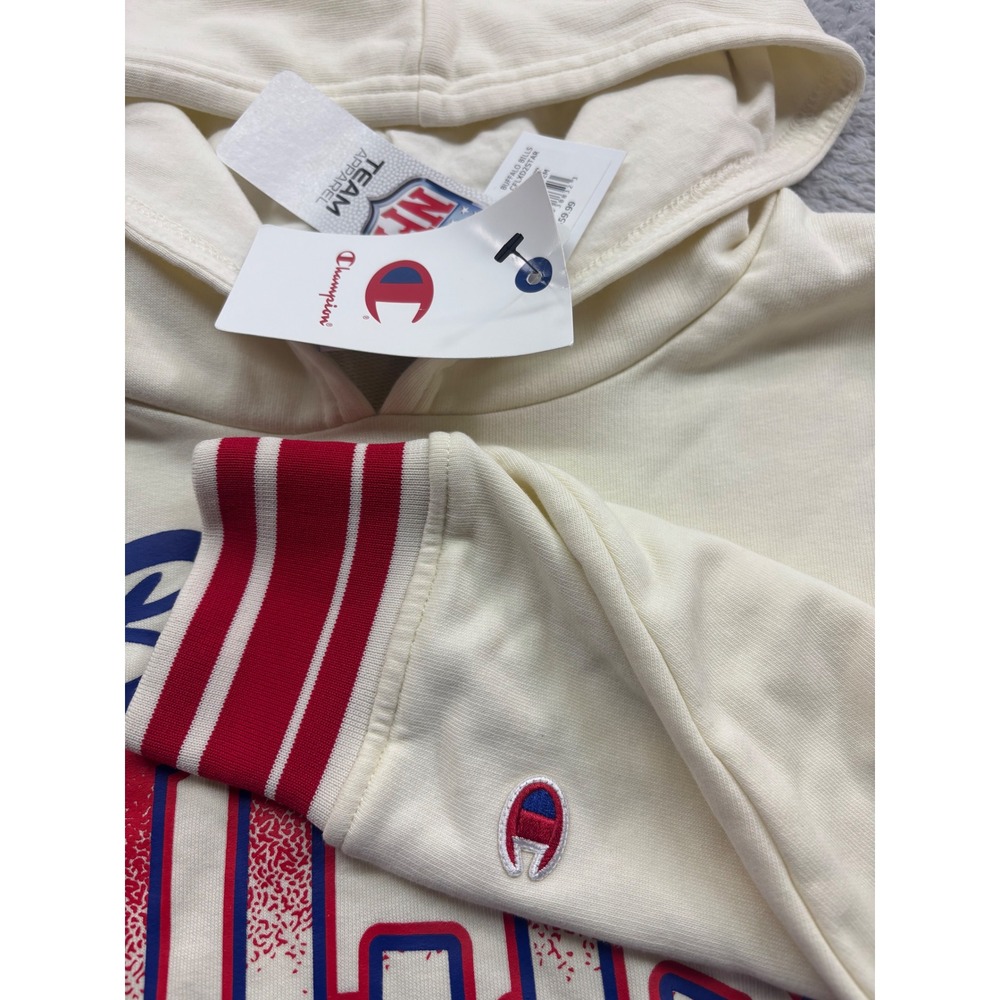 Champion Buffalo Bills NFL Women Cropped Hoodie Cream Red Small T2382 NEW - Picture 3 of 4